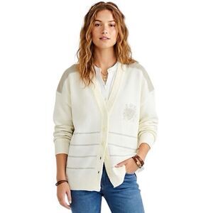 Vintage Z Cavaricci Cardigan Sweater Large Stripe Suede Patch Preppy Collegiate
